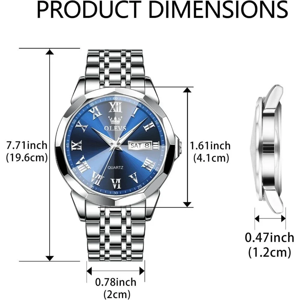 Olevs Men's Silver Blue Steel Stain Waterproof Stainless Luminous Stylish Watch